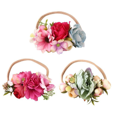 

3 PCS Baby Girls Floral Headbands Photography Props Elastic Flowers Crown Hair Bow Hair Accessories for Newborn Infant Toddlers Ki