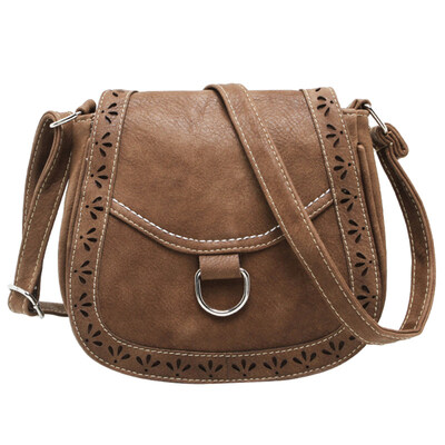 

Vintage Women Hollow Design Solid Color Faux Leather Flap Crossbody Shoulder Bag