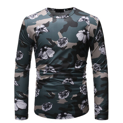 

Toponeto Fashion Mens Needle show Autumn Long Sleeve Casual Fit Cotton Round Top Blouse