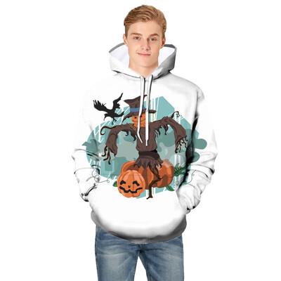 

Toponeto Mens Scary Halloween Pumpkin 3D Print hooded Party Long Sleeve Hoodie Blouse