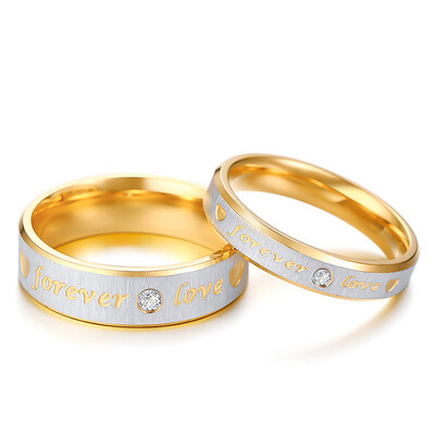 

925 Sterling Silver Lovers Diamond Studded Stainless Steel Couple Love Forever Wedding Rings