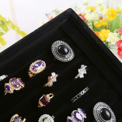 

Velvet Jewelry Earring Ring Display Organizer Box Tray Holder