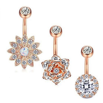 

3pcsset Jewelry Belly Button Ring New Navel Nails Opal Pierced Paved Gems Flower