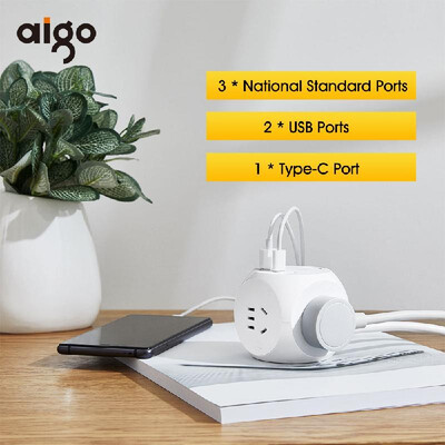

Xiaomi Aigo Magic Cube Socket Power Adapter Fast Charge Simple With 3 National Standard Ports 2 USB Ports 1 Type-C