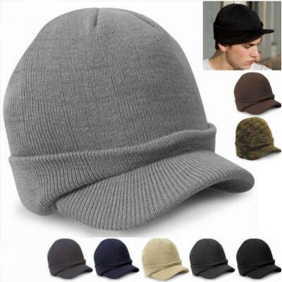 

Men Warm Baggy Crochet Visor Brim Beanie Ski Cap Baggy Oversized Knit Skull Hat FOR