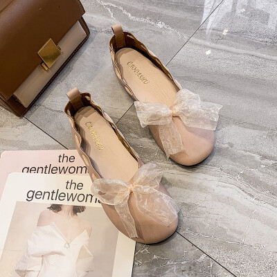 

Bow flat-bottomed grandma shoes fairy wind 2019 summer new Joker student ribbon soft bean shoes tide