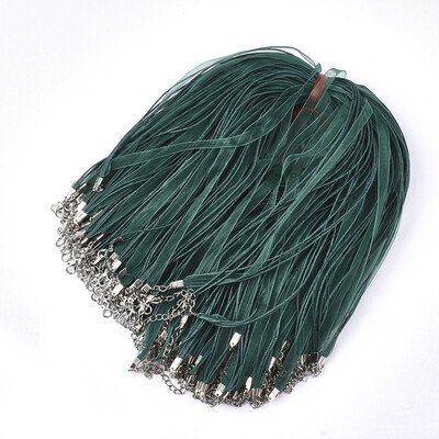 

Waxed Cord&Organza Ribbon Necklace Making with Iron Lobster Claw Clasps Platinum Green 176"178"45455cm 7mm
