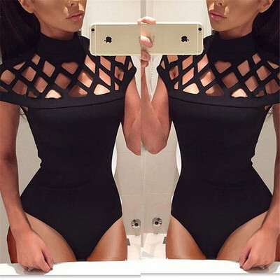 

Women Bodysuit Leotard Bodycon Bandage Short Sleeve Jumpsuit Romper