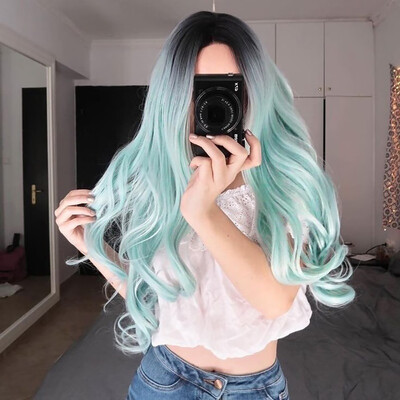 

〖Follure〗70CM Sexy Gradient Blonde Party Wigs Long Curly Hair Mixed Colors Synthetic Wig