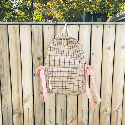 

Tailored Women Sen Literary Retro Plaid Bag Female Small Fresh Plaid Bow Student Backpack