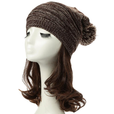 

New Winter Unisex Women Men Beanie Hat Bobbles Warm Hip-Hop Cool Knitted Cap Headwear BlackGreyCoffee