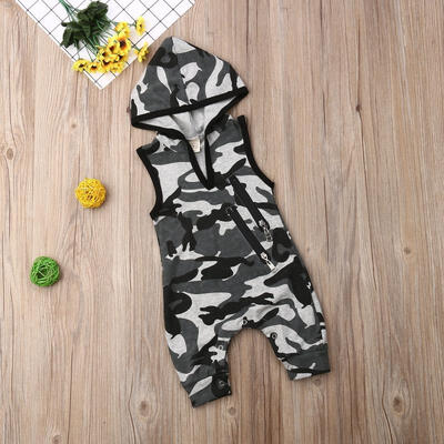 

Summer Newborn Baby Boy Sleeveless Clothes Camo Hooded Romper Jumpsuit Outfit 0-24M