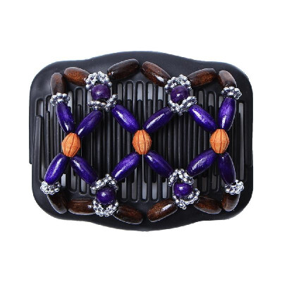 

Retro Wooden Beads Magic Hair Comb Double Row Hairpin Insert Women Hairstyle Clip