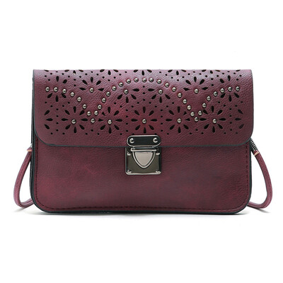 

Tailored Fashion Women Rivets Hollow Solid Color Shoulder Bags Messenger Bag Phone Bag