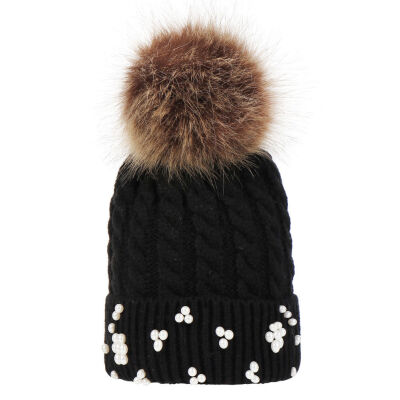 

New Cute Kids Baby Warm Winter Pearl Knit Beanie Fur Pom Pom Hat Crochet Ski Cap