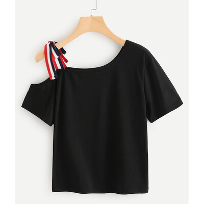 

Nomeni Fashion Women Bandage Solid Short Sleeve Tops O-Neck Casual T-Shirt Blouse