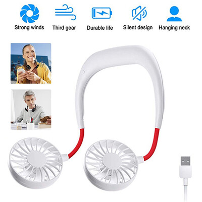 

〖Follure〗Portable USB Rechargeable Neckband Lazy Neck Hanging Style Dual Cooling Fan