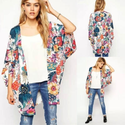 

Women Fashion Floral Loose Shawl Kimono Cardigan Boho Chiffon Tops Jacket Blouse
