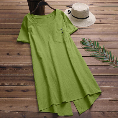 

Starmoon Women Casual Loose Linen Irregular Soild Pocket Button Tanic Shirt Blouse Tops