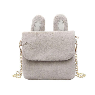 

Fashion Women Plush Rabbit Shoulder Bags Solid Color Chain Crossbody Bag