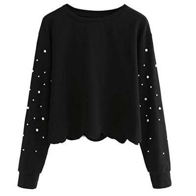 

Nomeni Womens Ladies Beading Loose Long Sleeve Round Neck Blouse Sweatshirt BKL