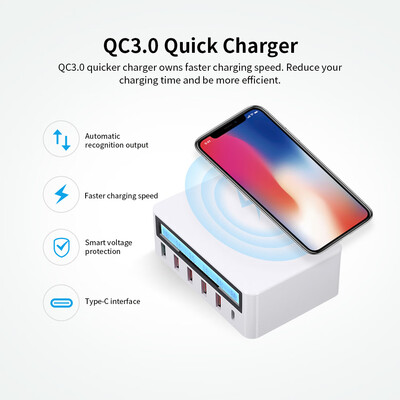 

Smart Charging Station with 6 Ports LCD USB Charging Dock QC30 Fast Charging Universal Compatibility Charging Station for Family