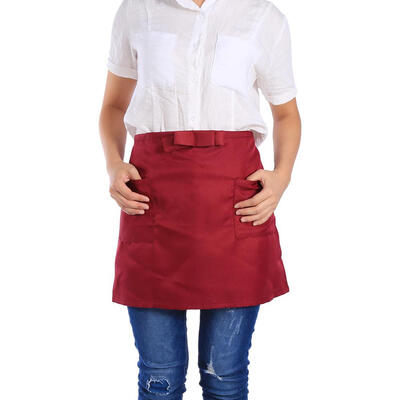 

Greensen 7 Solid Colors Half-Length Polyerter Apron Unisex Bowknot type With Pockets For Waiter Waitress