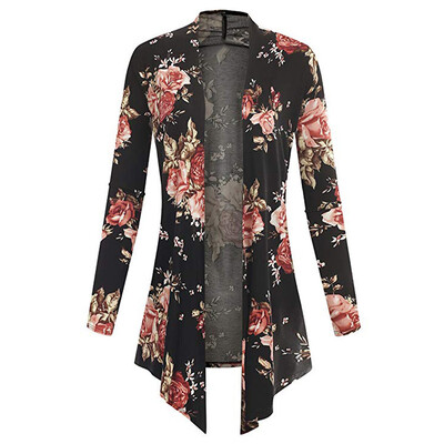 

Roseonmyhand Women Long Sleeve Irregular Print Casual Cardigan Coat Tops Blouse