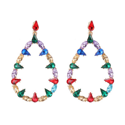 

2019 New Colorful Flower Big Brand Design Luxury Starburst Pendant Crystal Drop Earrings Gem Statement Jewelry