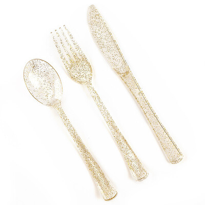 

Gold Plastic Utensils Set 300-Count Cutlery Wedding Tableware
