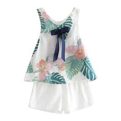 

2pcsSet Cute Sleeveless Children Girls Korean Summer Vest Tops Shorts Suit