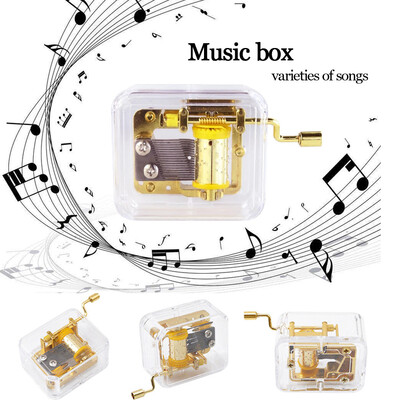 

〖Follure〗Mini Manual Movement Gurdy Music Box Acrylic Hand Crank Xmas Kids Gift Gold New