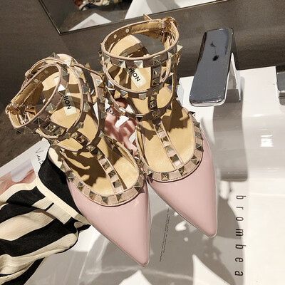 

Baotou Sandals Fairy Style LadiesMedium-heeled Rivet-pointed Single Shoes