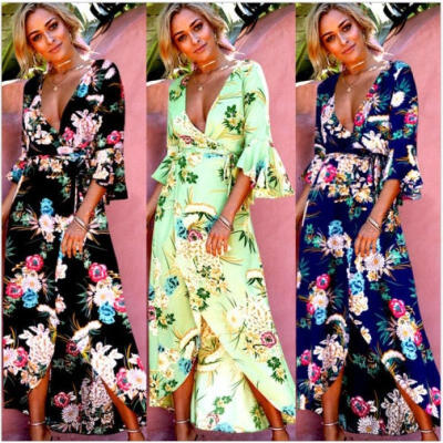 

Women Summer Boho Long Maxi Dress Evening Cocktail Party Beach Dress Sundress