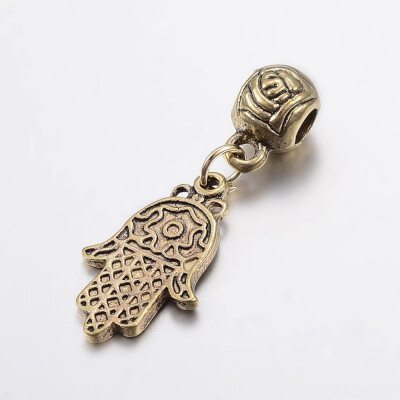 

Tibetan Style Alloy European Dangle Beads Large Hole Pendants Hamsa HandHand of FatimaHand of Miriam Antique Golden 35mm