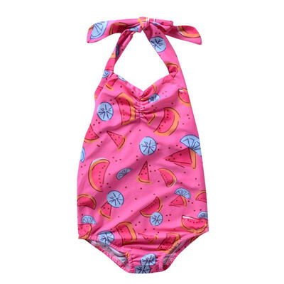 

Girls One Piece Halter Swimsuit Stretch Monokini Cartoon Vacation Beachwear