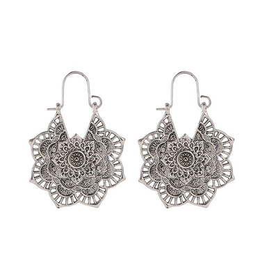 

Hoop Earrings Vintage Ethnic Tribal Hollow Flower Dangle Drop Earrings Boho Geometric Jewelry