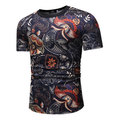 

Toponeto Mens Casual Print Slim Fit Tee Round Neck Short Sleeve Top Shirt Blouse