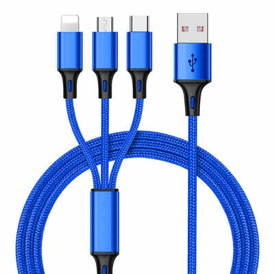 

3-in-1 Fast Charging Cord 28A Charging And Syncing Cable For IPHONE HTC Huawei-12m