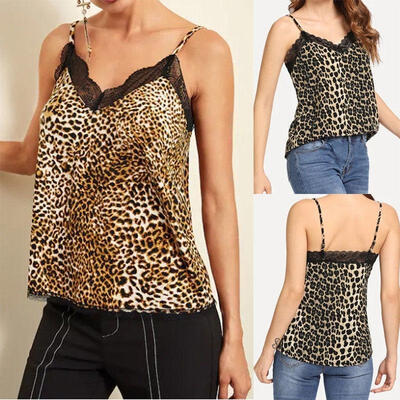 

2019 NEW Women Lace Leopard Vest Top Tank Crop Tops Loose Shirt T-shirt Clothes