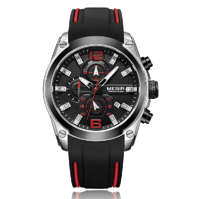 

MEGIR 2063 Multifunctional Luminous Chronograph 3ATM Waterproof Men Sports Watch with Silicone Strap Calendar Day Date