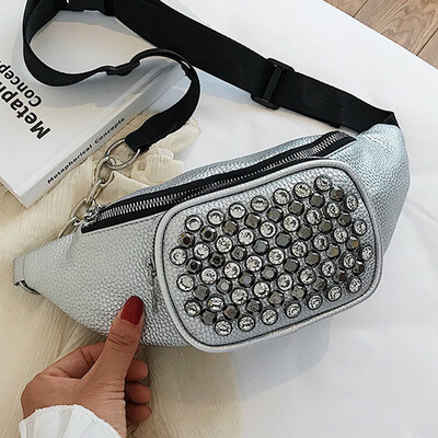 

Chest bag waist bag 2019 new 100 bright face oblique shoulder bag fashion leisure rivet girl satchel bag