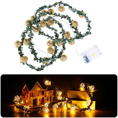 

2M GoldSilver Rattan Ball LED Warm White String Light Holiday Christmas