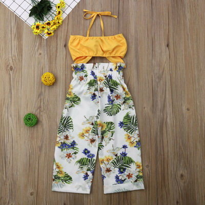 

Toddler Kid Baby Girl Summer Clothes Vest Crop Tops Floral Long Pants Outfit Set