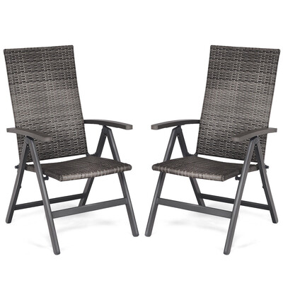

2 pcs Rattan Folding Reclining Outdoor Wicker Portable Chairs