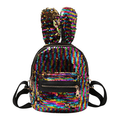 

Cute Mini Sequins Backpack Women Girl Rabbit Ears Zipper Shoulder Schoolbag