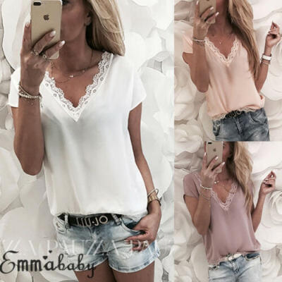 

US Women Summer Lace Vest Top Short Sleeve Blouse Casual Tank Tops T-Shirt