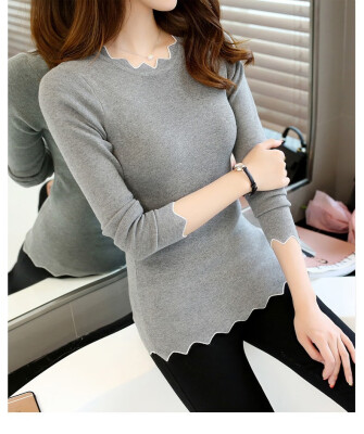 

2018 autumn&winter new round neck pullover knitted base sweater Korean version of slim womens long-sleeve sweater