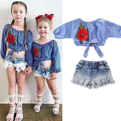

Hot Toddler Kids Baby Girl Summer Tops T-shirt Denim Shorts 2Pcs Outfits Clothes