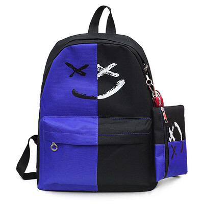 

Tailored 2Pcs Women Girls Smile Shoulder Bookbags School Travel BackpackSmall Bag